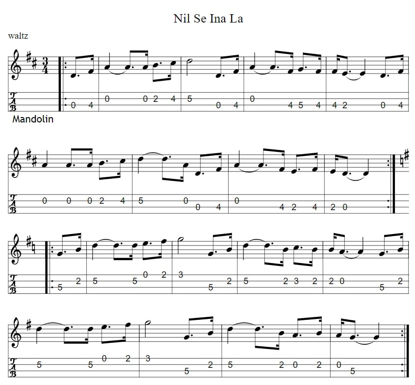 Nil Se Ina La mandolin sheet music tab