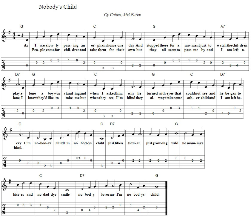 Nobody's child guitar chords and tab