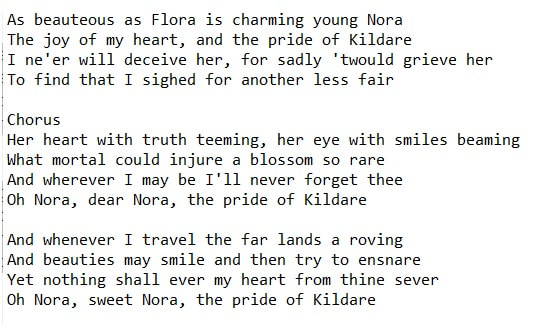 Nora The pride of Kildare song lyrics