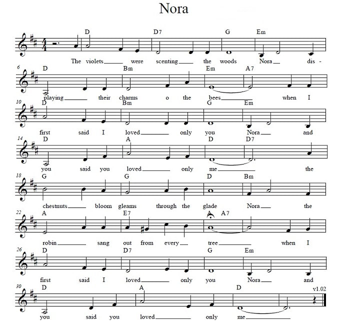 Nora Song sheet music in D Major
