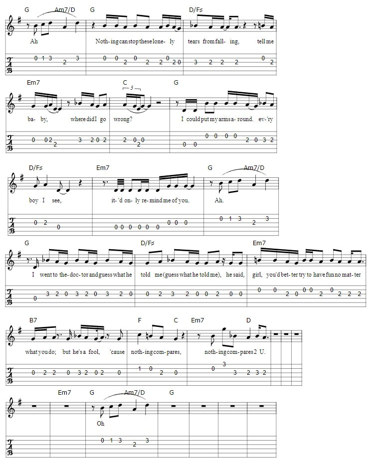 Nothing compares to you guitar tab with chords part two