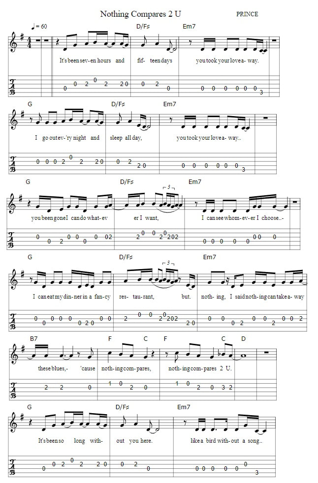 Nothing compares to you guitar tab with chords