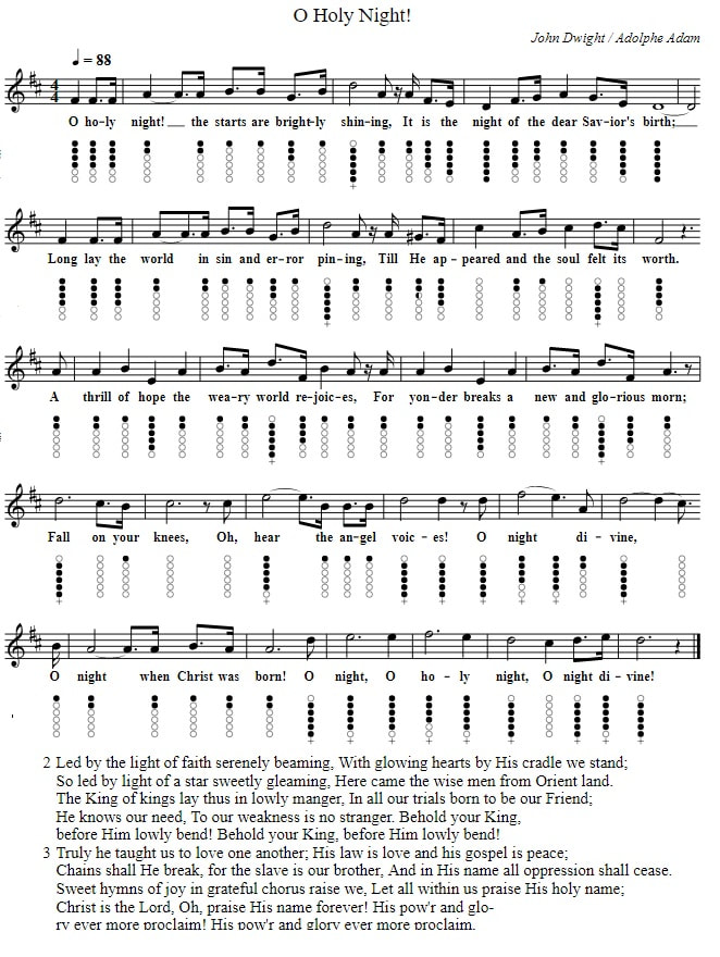 Oh Holy Night Piano Letter Notes And Tin Whistle Tab - Irish folk songs