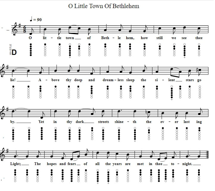 O Little Town In Bethlehem sheet music and tin whistle notes