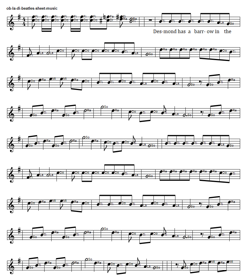 Ob La De sheet music by the Beatles in G Major