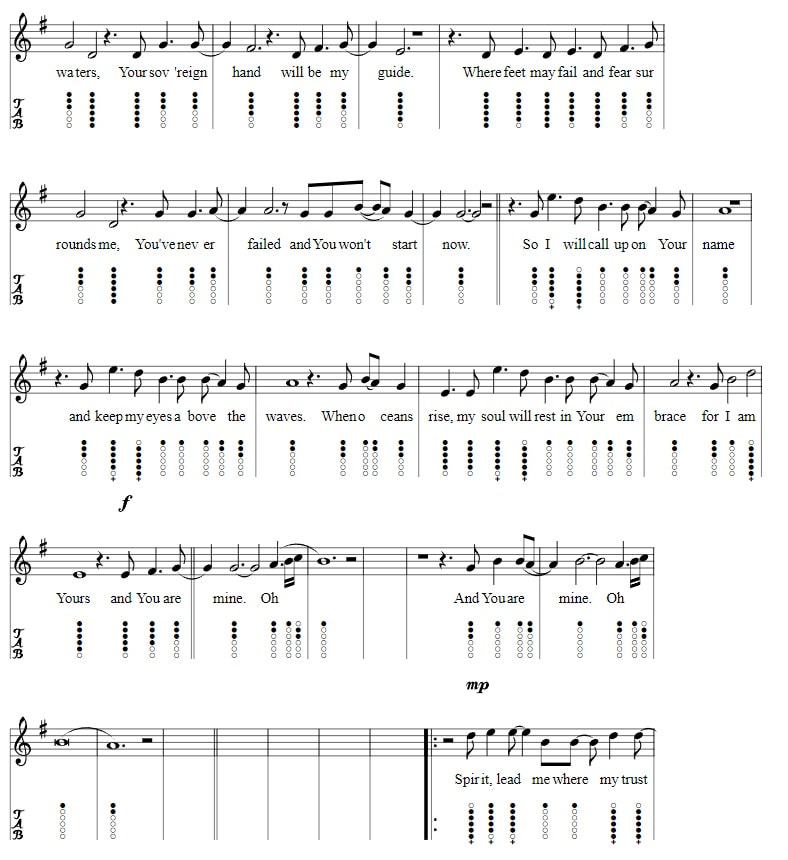 Oceans - Where My Feet Fall Tin Whistle Sheet Music part two