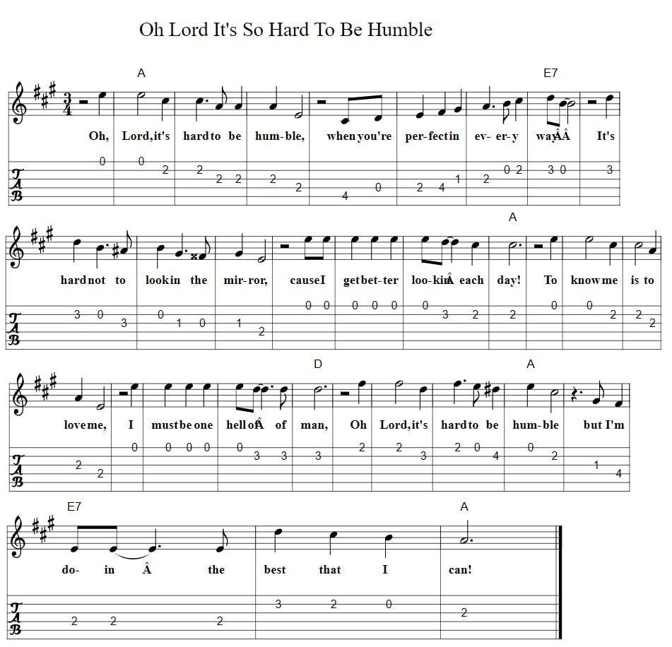 Oh Lord It's So Hard To Be Humble Guitar Tab And Chords