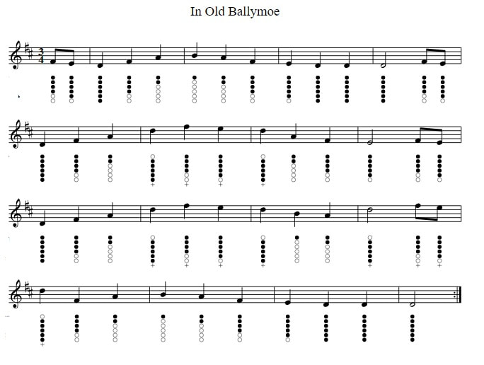Old Ballymoe sheet music for tin whistle in D