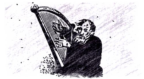 An old Irish harp player