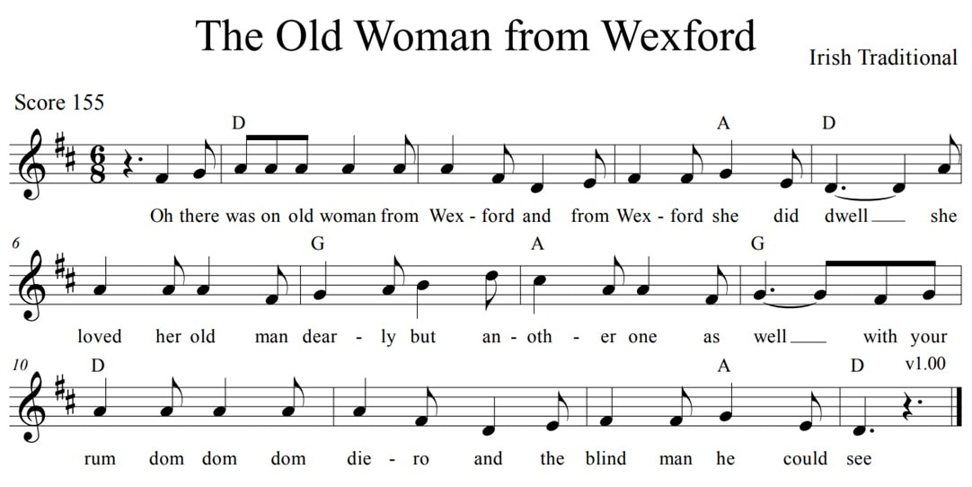 Old woman from Wexford sheet music score in D Major