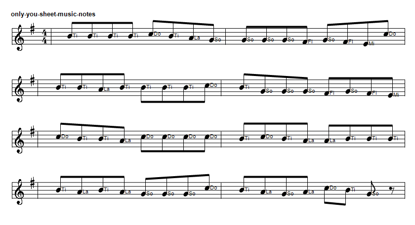 Only you sheet music notes in do re mi solfege by The Flying Pickets