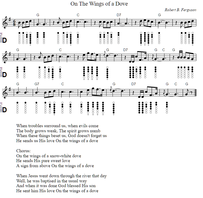 on wings of a dove tin whistle sheet music