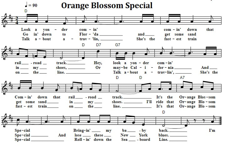 Orange Blossom Special fiddle sheet music with guitar chords