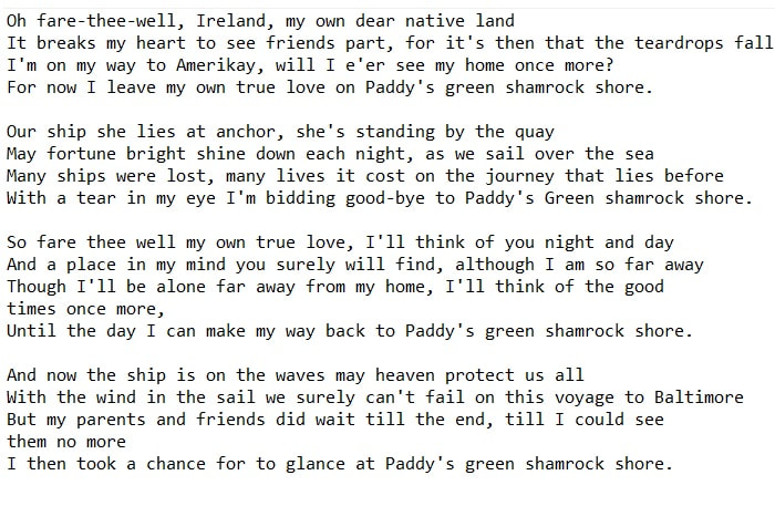 Paddy's green shamrock shore lyrics by Paul Brady