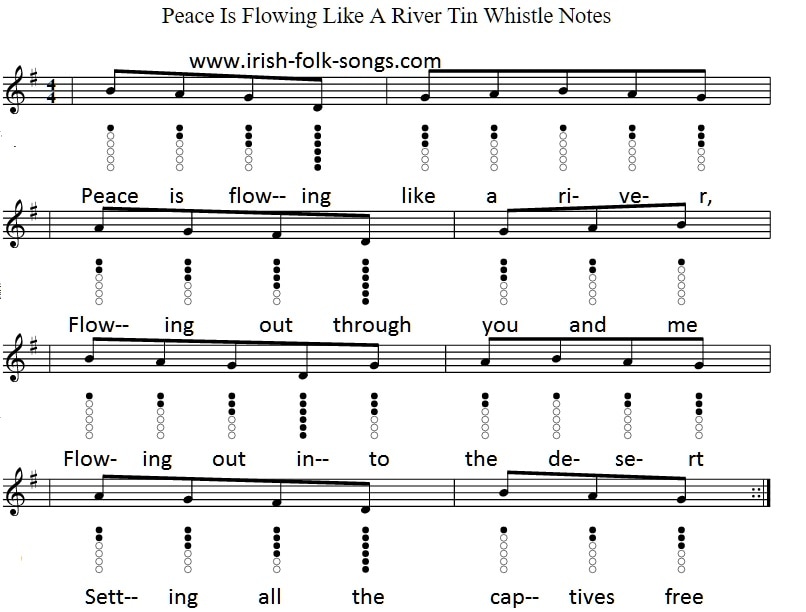 Peace is flowing like a river tin whistle sheet music