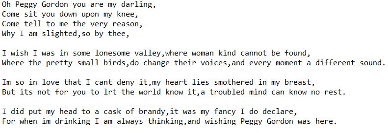 Peggy Gordon lyrics by Luke Kelly