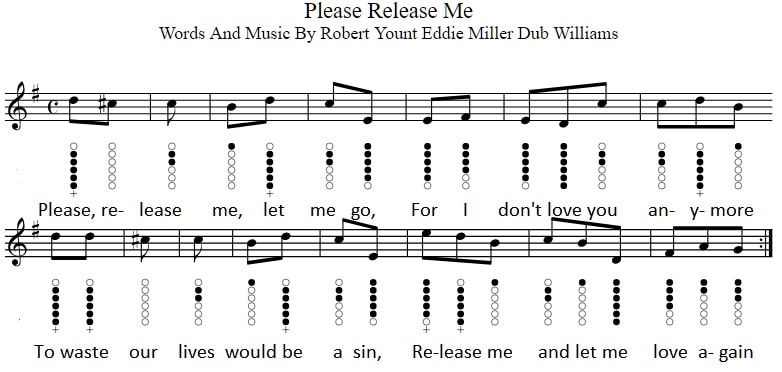Please release me let me go sheet music tab and tin whistle notes