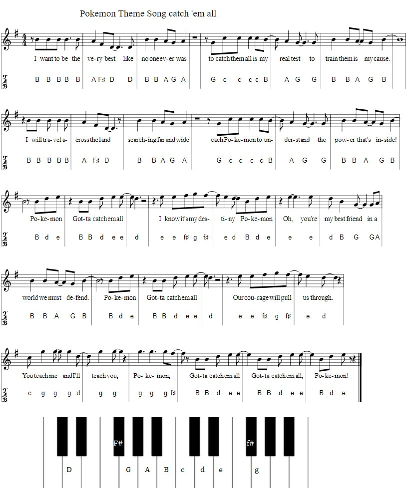 Pokemon Theme Song Piano Letter Notes