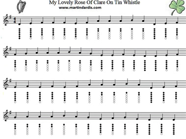 My lovely rose of clare sheet music and tin whistle notes
