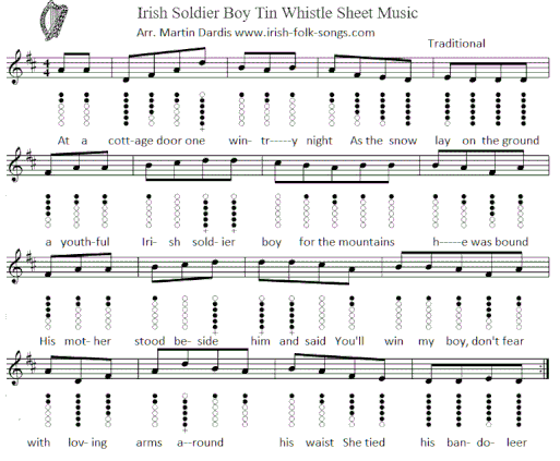 Irish soldier boy tin whistle sheet music