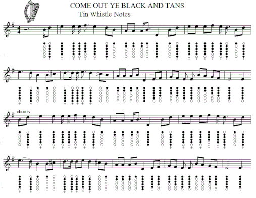 Come Out You Black And Tans Sheet Music Notes Irish Folk Songs - whistle roblox piano