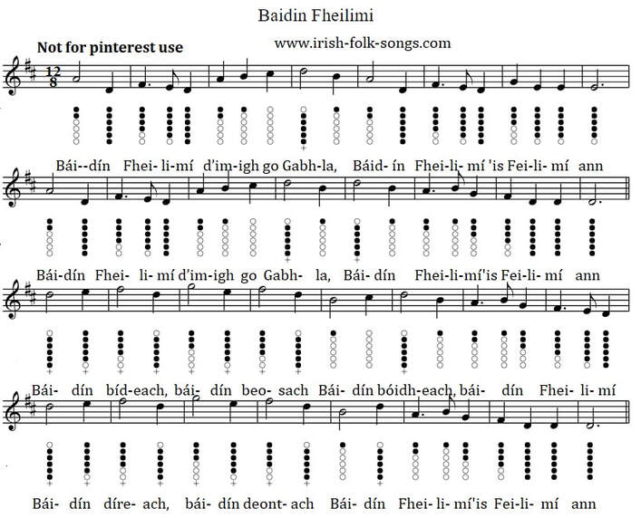 Báidín Fheilimí sheet music for tin whistle in D