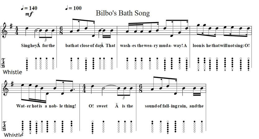 Bilbo's bath song sheet music notes