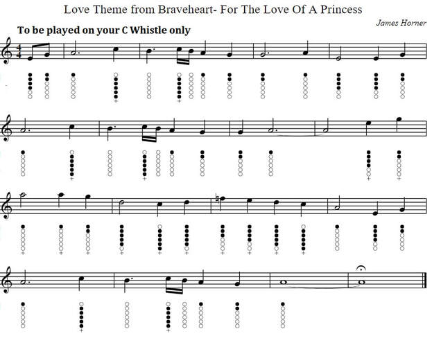 Braveheart sheet music notes for tin whistle