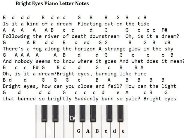 Bright eyes piano letter notes