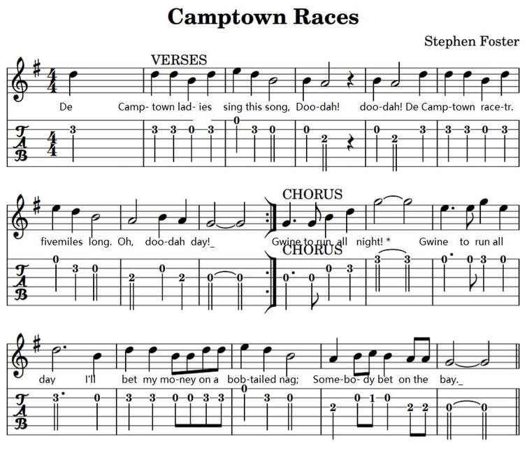 The Camptown races guitar tab with lyrics