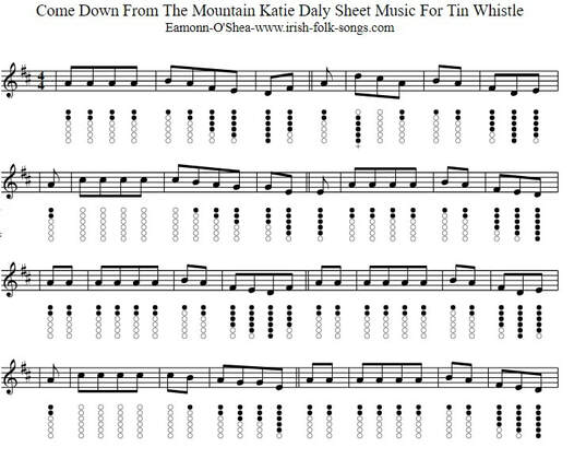 Come down from the mountain Katie Daly tin whistle sheet music