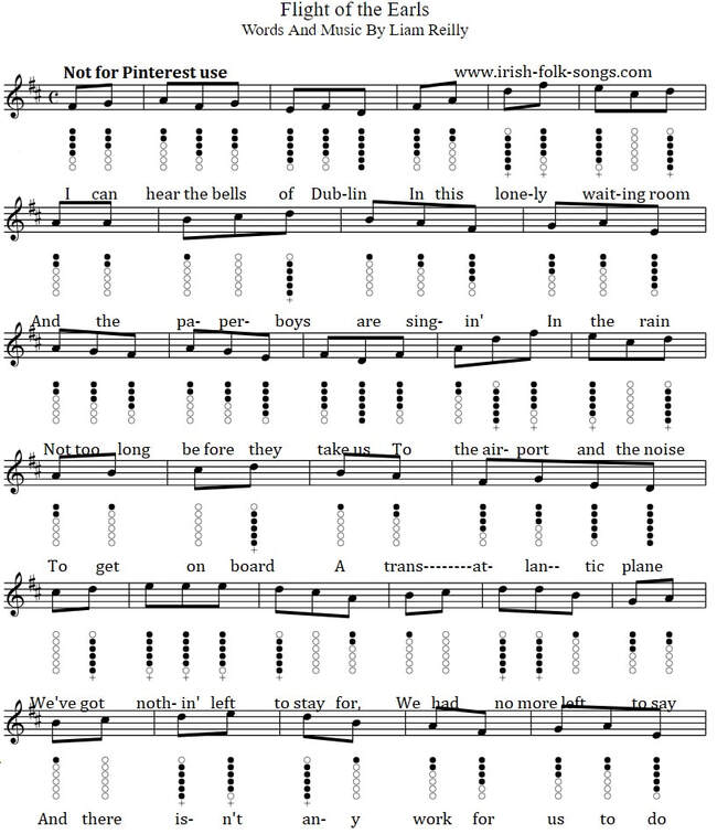 Flight of the earls sheet music and tin whistle notes in D