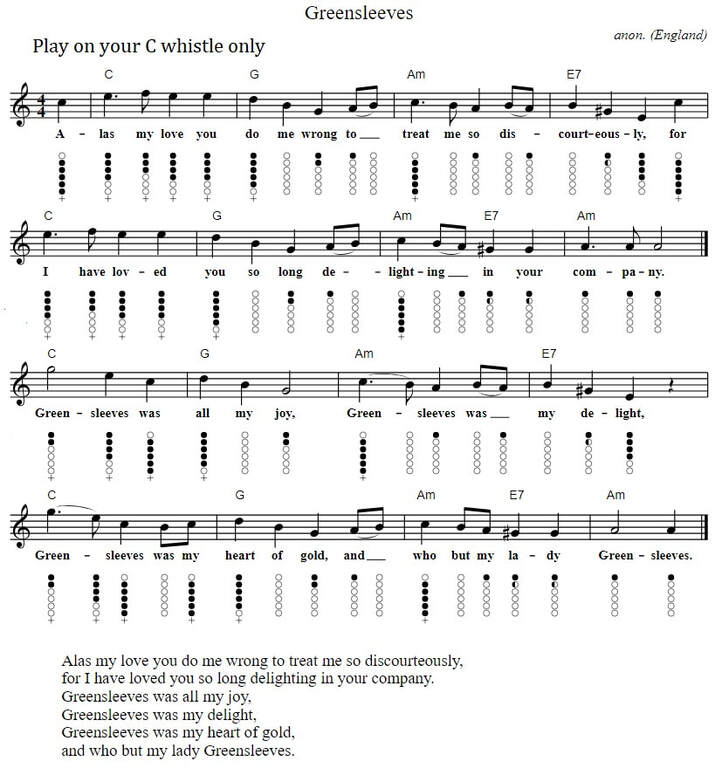 Greensleeves tin whistle sheet music for C