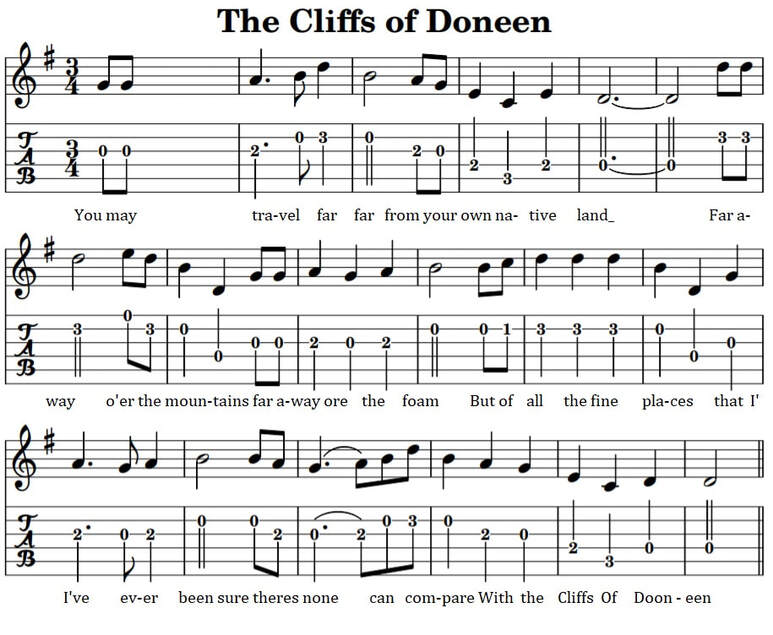 Guitar tab for The Cliffs Of Dooneen In G Major
