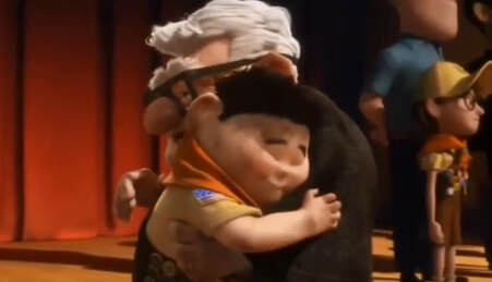 Cartoon characters having a hug to show love