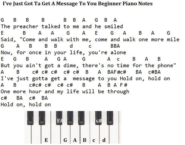 I've just got to get a message to you beginner piano notes