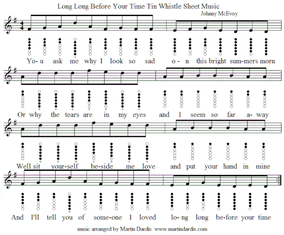 Long before your time sheet music for tin whistle by Johnny McEvoy