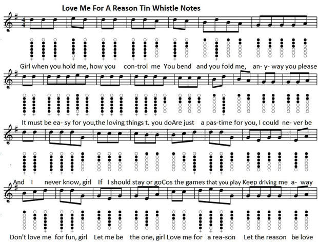 Boyzone tin whistle notes Love Me For A Reason