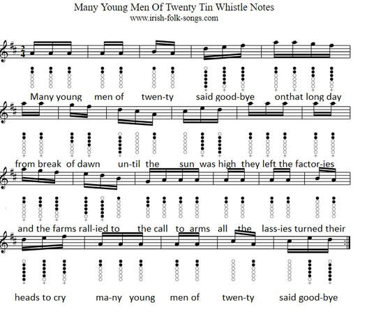 Many young men of twenty said goodbye sheet music notes