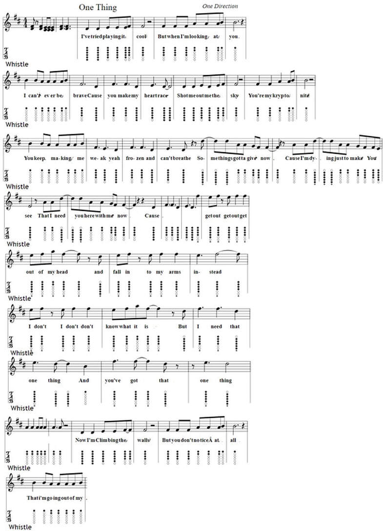 One thing tin whistle sheet music by one direction