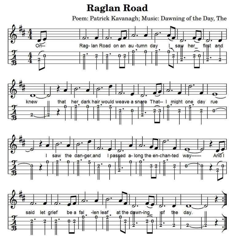Raglan Road ukulele tab in low G tuning