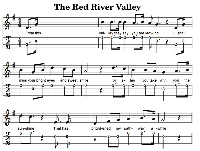 Red river valley ukulele tab in Low G Tuning