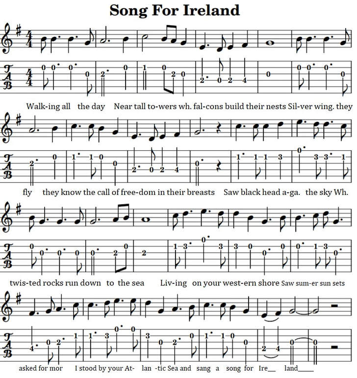 Song for Ireland guitar tab in G