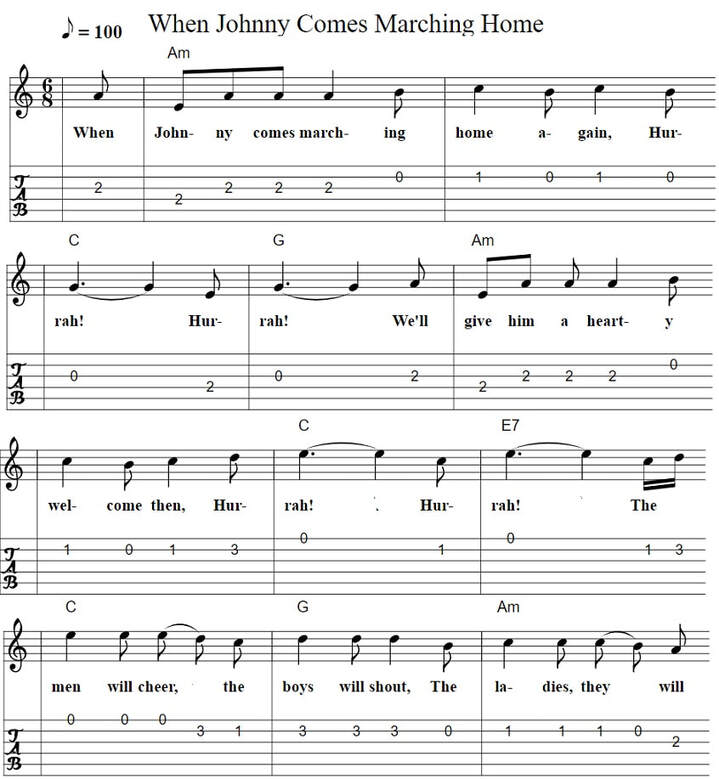 when Johnny comes marching home guitar tab