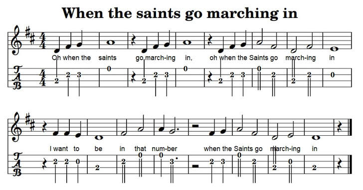 When the Saints go marching in ukulele tab in Low G tuning