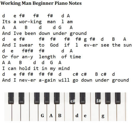 Working man beginner piano notes