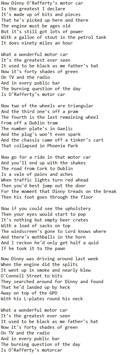 Rafferty's Motor Car Lyrics Chords Irish folk songs
