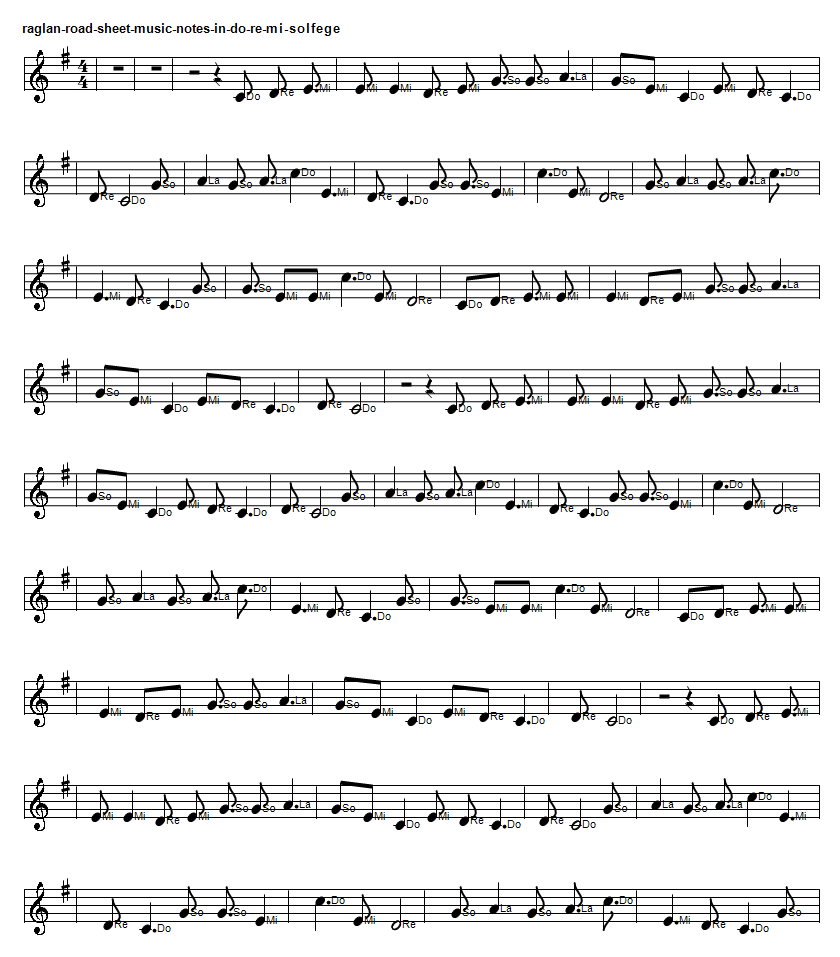 Solfege do re mi sheet music notes for Raglan Road by The Dubliners