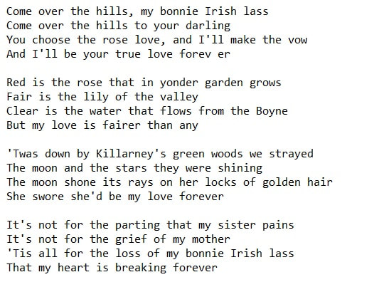 Red is the Rose Irish song lyrics