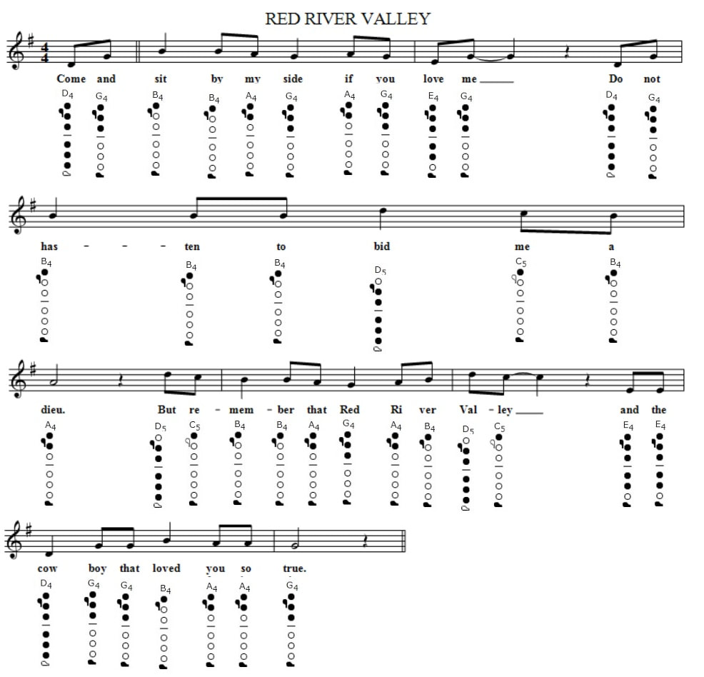 Red River Valley easy flute sheet music notes